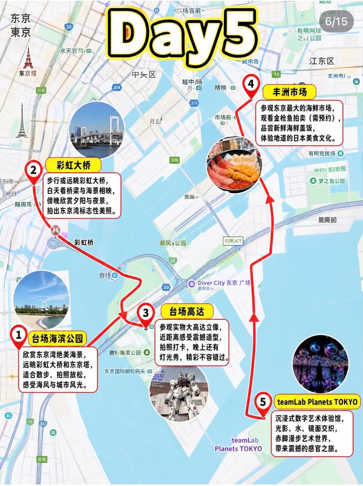 Threads 圖文第 6 張，台場豐洲路線地圖